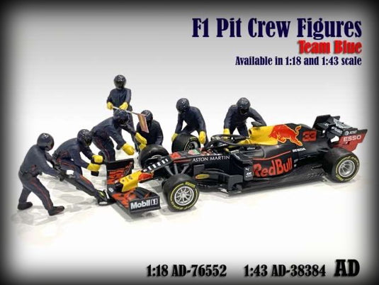 F1 Pit Crew Figures set #1, Team Blue-Purple 7 figures. (Car not included) AMERICAN DIORAMA 1:43