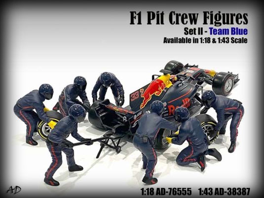 F1 Pit Crew Figures set #2 Team Blue-Purple 7 figures. (Car not included) AMERICAN DIORAMA 1:43