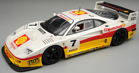 Ferrari F40 LM #7 MONTE SHELL SPONSOR RENDU ÉDITION 1996 (ÉDITION LIMITÉE Nr.28/80 Avec base en cuir & Case) TECNOMODEL 1:18