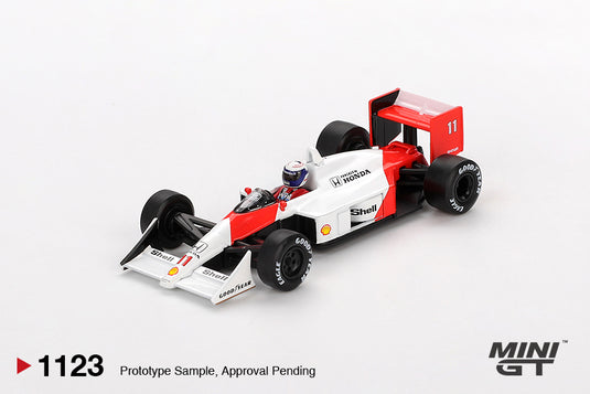 McLaren MP4/4 #11 ALAIN PROST JAPANESE GRAND PRIX 2ND PLACE 1988 (LHD) MINI GT 1:64