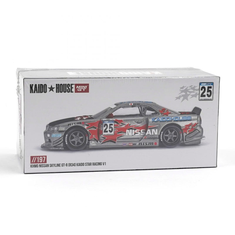 Laad de afbeelding in de Gallery-viewer, NISSAN SKYLINE GT-R (R34) KAIDO STAR RACING V1 1999 MINI GT 1:64

