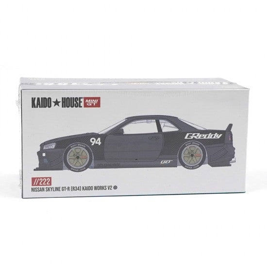 Laad de afbeelding in de Gallery-viewer, NISSAN SKYLINE GT-R (R34) KAIDO WORKS GREDDY V2 1999 MINI GT 1:64
