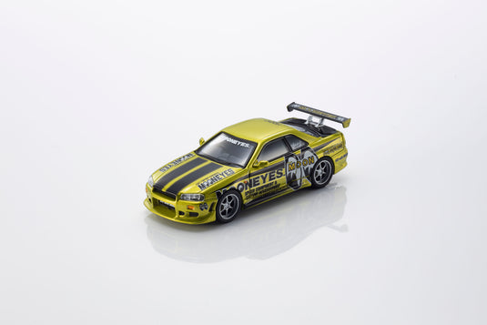 NISSAN SKYLINE GT-R (R34) MOONEYES 1 WITH LED 2026 + MOTN LED BASE SYSTEM BLACK 2025 KYOSHO 1:64