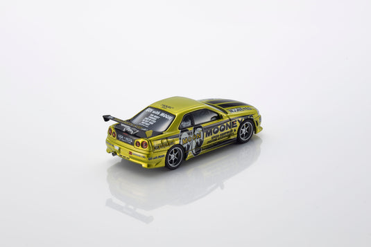 NISSAN SKYLINE GT-R (R34) MOONEYES 1 WITH LED 2026 + MOTN LED BASE SYSTEM BLACK 2025 KYOSHO 1:64