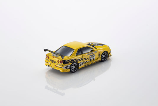 NISSAN SKYLINE GT-R (R34) MOONEYES 1 AVEC LED 2026 + SYSTÈME DE SOCLE LED MOTN NOIR 2025 KYOSHO 1:64