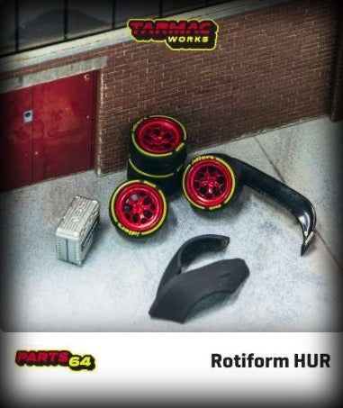 Wheels set Rotiform HUR, Chrome Red Designed for RWB Models TARMAC WORKS 1:64