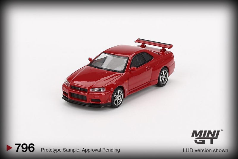 Chargez l&#39;image dans la visionneuse de la galerie, Nissan SKYLINE GT-R (R34) V- SPEC ACTIVE ROUGE 1999 (RHD) MINI GT 1:64
