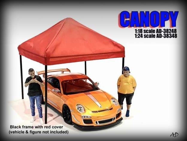 Canopy set with Black Frame & Red Cover (Auto niet inbegrepen) AMERICAN DIORAMA 1:18