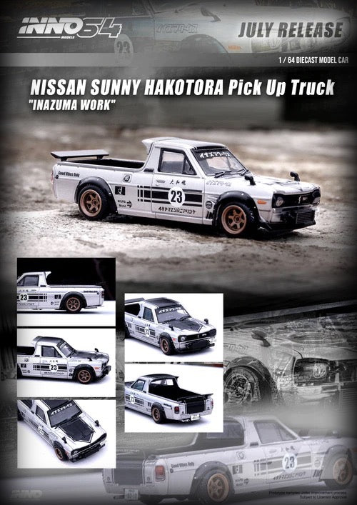 Chargez l&#39;image dans la visionneuse de la galerie, Nissan Sunny Hakotora Pick Up Truck *Inazuma Work* INNO64 Models 1:64
