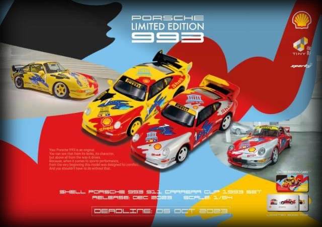 Porsche 993 Carrera Cup 2 car set with Spoiler Shell 1993 (LIMITED EDITION 2000 stuks) TINY TOYS 1:64