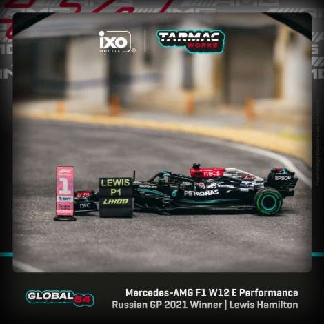 Mercedes Benz AMG F1 W12 E Performance #44 Lewis Hamilton Winner 100th Win Russian Grand Prix 2021 TARMAC WORKS 1:64
