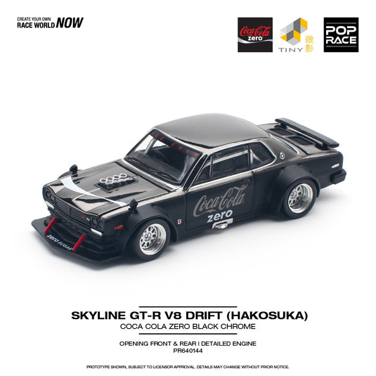 Nissan Skyline GT-R V8 Drift *Hakosuka* *Coca-Cola zero* Chrome noir POP RACE 1:64