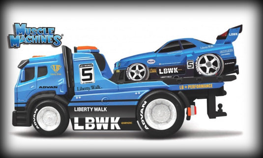 JDM FLATBED + Nissan SKYLINE GT-R (R34) LIBERTY WALK 1999 MAISTO 1:64