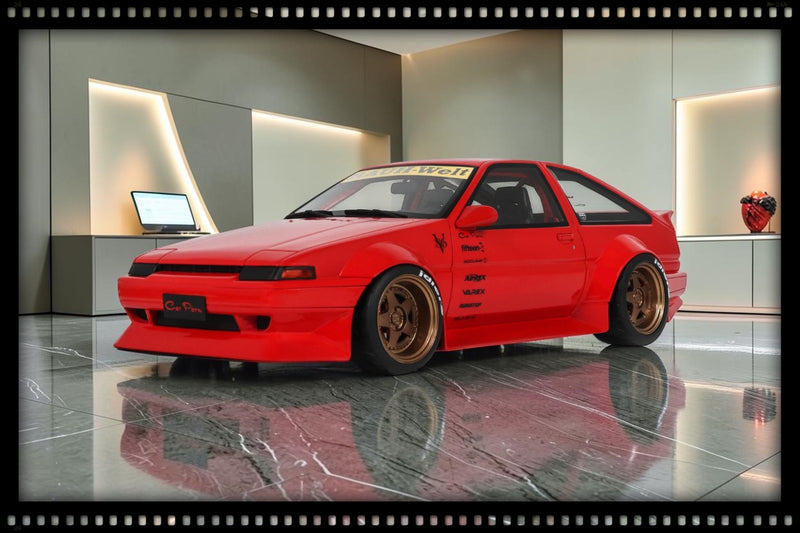 Chargez l'image dans la visionneuse de la galerie, TOYOTA AE86 SPRINTER TRUENO CARROSSERIE LARGE ROUGE 1986 OTTOmobile 1:18
