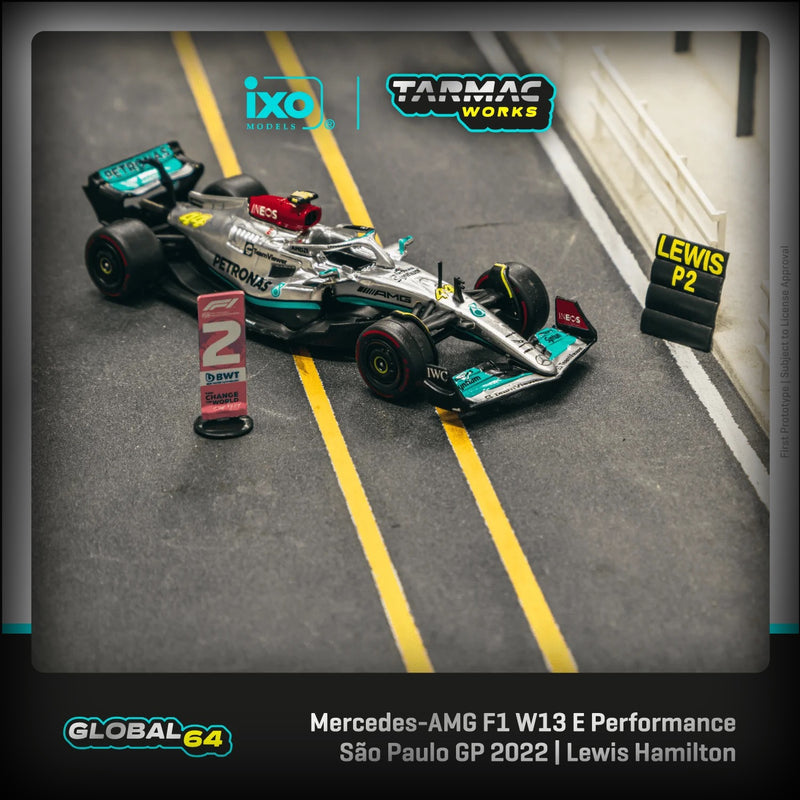 Load image into Gallery viewer, Mercedes AMG F1 W13 EQ Performance #44 Lewis Hamilton Sao Paulo Grand Prix 2022 TARMAC WORKS 1:64
