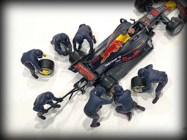 Load image into Gallery viewer, F1 Pit Crew Figures set #2, Team Blue-Purple 7 figures. (Car not included) AMERICAN DIORAMA 1:18
