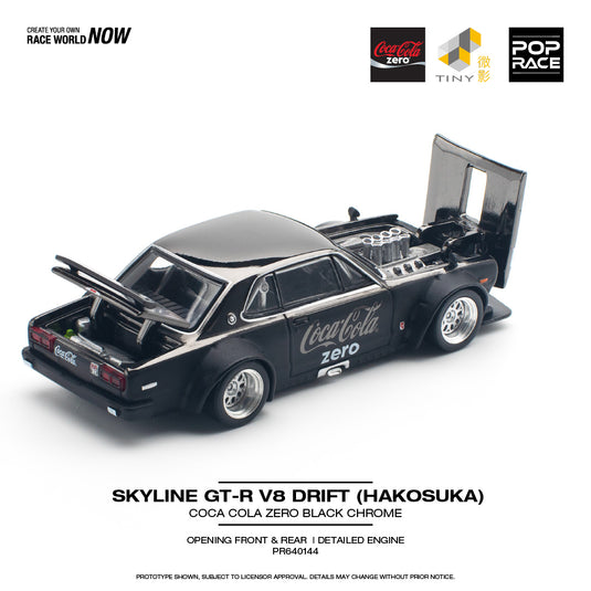 Nissan Skyline GT-R V8 Drift *Hakosuka* *Coca-Cola zero* Chrome noir POP RACE 1:64