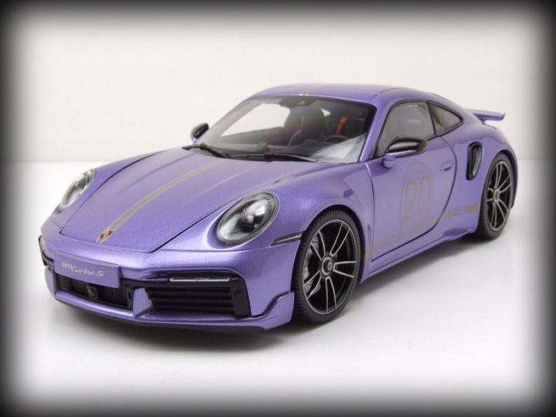 Chargez l&#39;image dans la visionneuse de la galerie, Porsche 911 (992) Turbo S coupé Sport Design 2021 Violet MINICHAMPS 1:18
