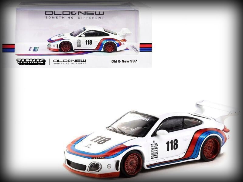Laad de afbeelding in de Gallery-viewer, Porsche 997 Old &amp; New Nr.118 (Martini) TARMAC WORKS 1:64
