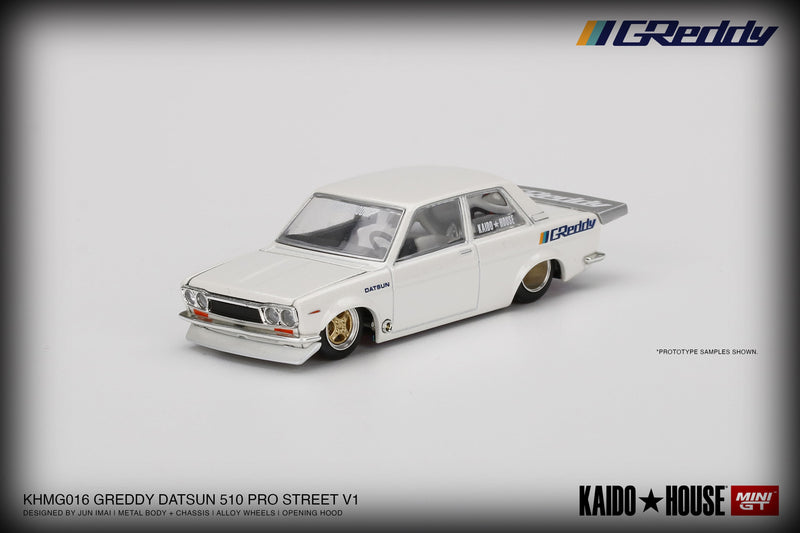 Load image into Gallery viewer, Datsun 510 PRO STREET GREDDY Kaido House MINI GT 1:64
