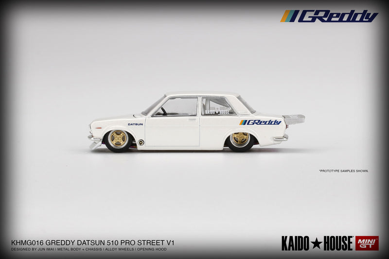 Load image into Gallery viewer, Datsun 510 PRO STREET GREDDY Kaido House MINI GT 1:64
