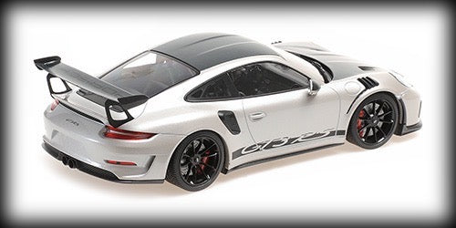 Load image into Gallery viewer, Porsche 911 GT3RS (991.2) – 2019 – SILVER W/ WEISSACH PACKAGE W/WORDING W/ BLACK WHEELS MINICHAMPS 1:18
