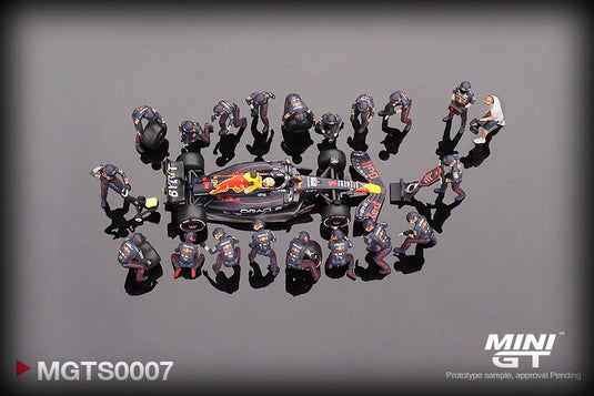 Ensemble d'équipage au stand du Grand Prix d'Abu Dhabi 2022 Oracle Red Bull Racing RB18 #1 Max Verstappen. Cet ensemble comprend 1 modèle le MGT00520 (ÉDITION LIMITÉE 5000 pièces) MINI GT 1:64