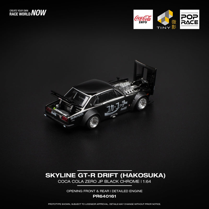 Chargez l'image dans la visionneuse de la galerie, NISSAN SKYLINE GT-R DRIFT (HAKOSUKA) *COCA-COLA ZERO* JP NOIR CHROME POP RACE 1:64
