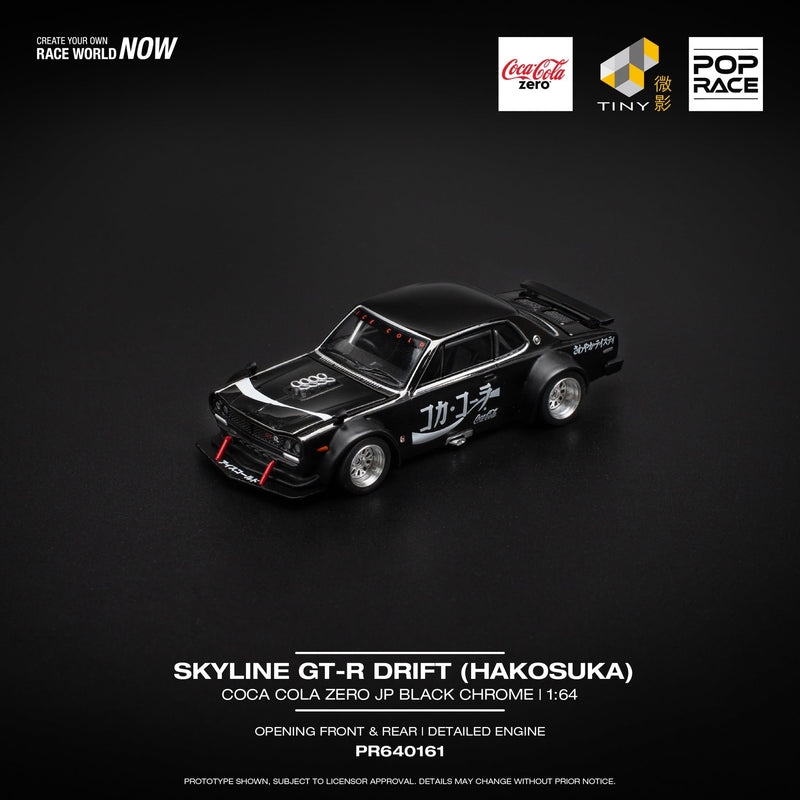 Chargez l'image dans la visionneuse de la galerie, NISSAN SKYLINE GT-R DRIFT (HAKOSUKA) *COCA-COLA ZERO* JP NOIR CHROME POP RACE 1:64
