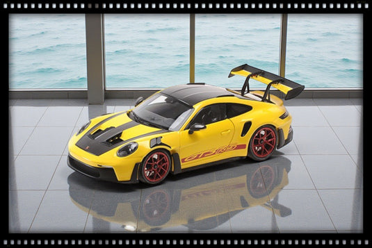 Porsche 911 (992) GT3RS 2024 YELLOW W/WEISSACH PACKAGE W RED WHEELS Limited Edition 400 pcs MINICHAMPS 1:18