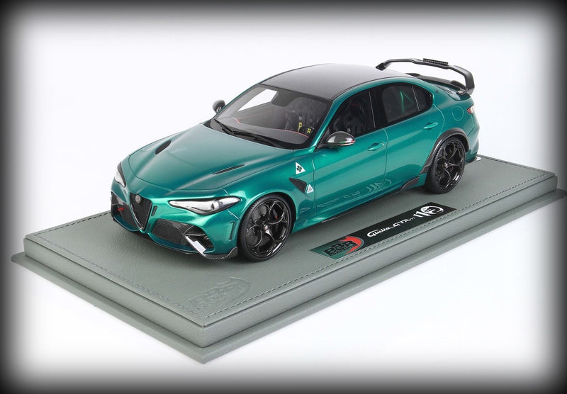 Load image into Gallery viewer, Alfa Romeo Giulia GTAM Verde Montreal Black Seat Belts Black Brakes with display case (LIMITED EDITION 40 pieces) BBR Models 1:18
