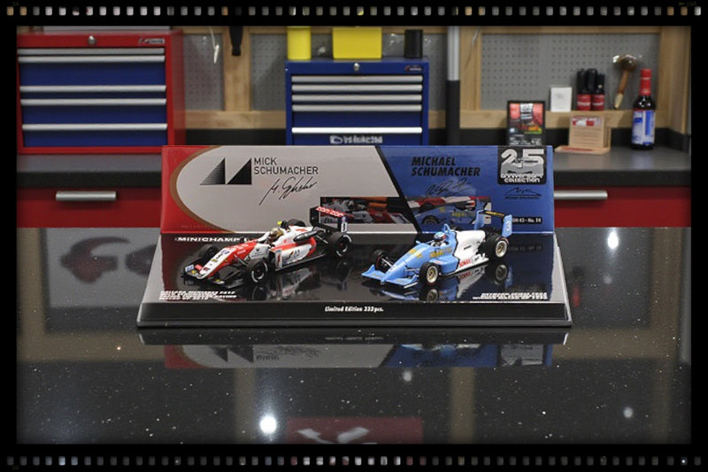 Load image into Gallery viewer, 2-CAR SET – REYNARD SPIESS F903/DALLARA MERCEDES F317 – MICHAEL/MICK SCHUMACHER – MACAU 1990/2018 ‼️LIMITED EDITION‼️ MINICHAMPS 1:43
