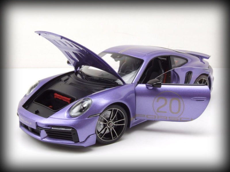 Chargez l&#39;image dans la visionneuse de la galerie, Porsche 911 (992) Turbo S coupé Sport Design 2021 Violet MINICHAMPS 1:18
