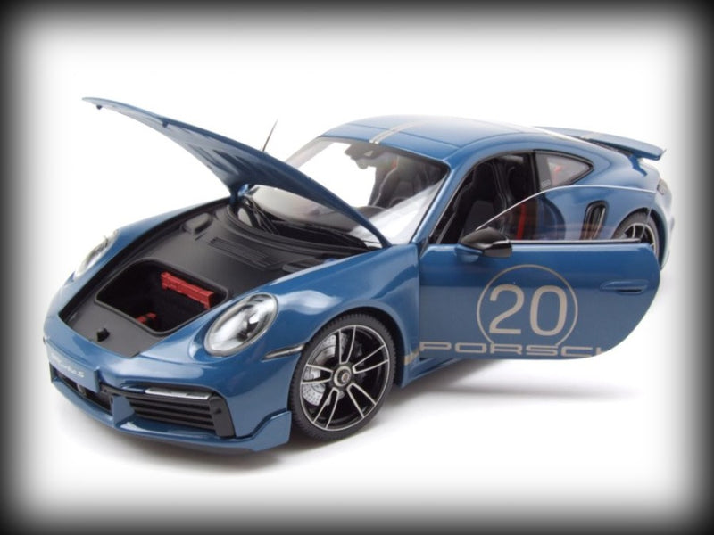 Chargez l&#39;image dans la visionneuse de la galerie, Porsche 911 (992) Turbo S coupé Sport Design 2021 Bleu MINICHAMPS 1:18
