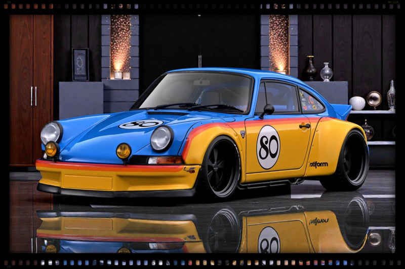 Laad de afbeelding in de Gallery-viewer, Porsche RWB BACKDATE BLAUW/GEEL IGNITION MODEL 1:18

