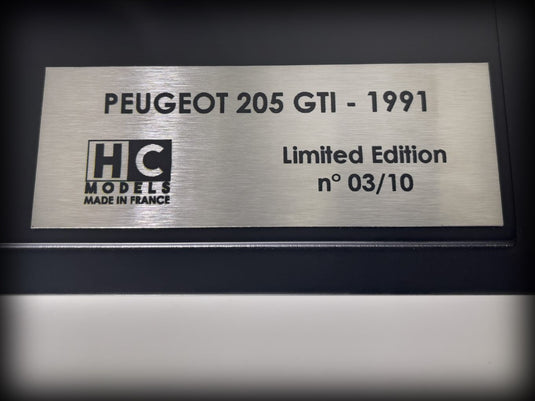 Peugeot 205 GTI 1.9L 1991 (BEPERKTE EDITIE 10 stuks) HC MODELS 1:8