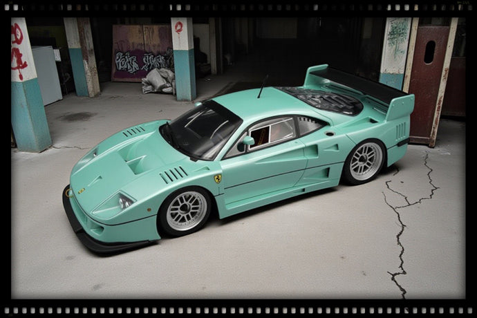 Ferrari F40 LM VERSION PRESSE 1996 Turquoise (ÉDITION LIMITÉE Nr.40/40 Avec base en cuir & Case ) TECNOMODEL 1:18