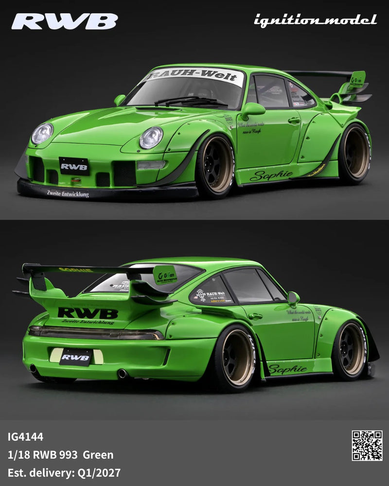 Chargez l'image dans la visionneuse de la galerie, PORSCHE RWB 993 VERT IGNITION MODEL 1:18
