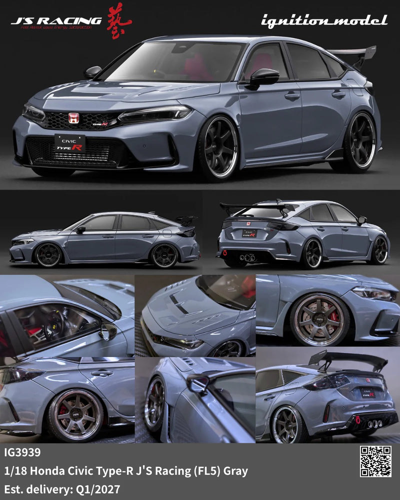 Chargez l'image dans la visionneuse de la galerie, HONDA CIVIC TYPE-R J'S RACING (FL5) GRIS IGNITION MODEL 1:18
