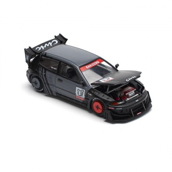Chargez l&#39;image dans la visionneuse de la galerie, Honda Pandem Civic EG6 *Kanjozoku* Noir/Gris/Rouge POP RACE 1:64

