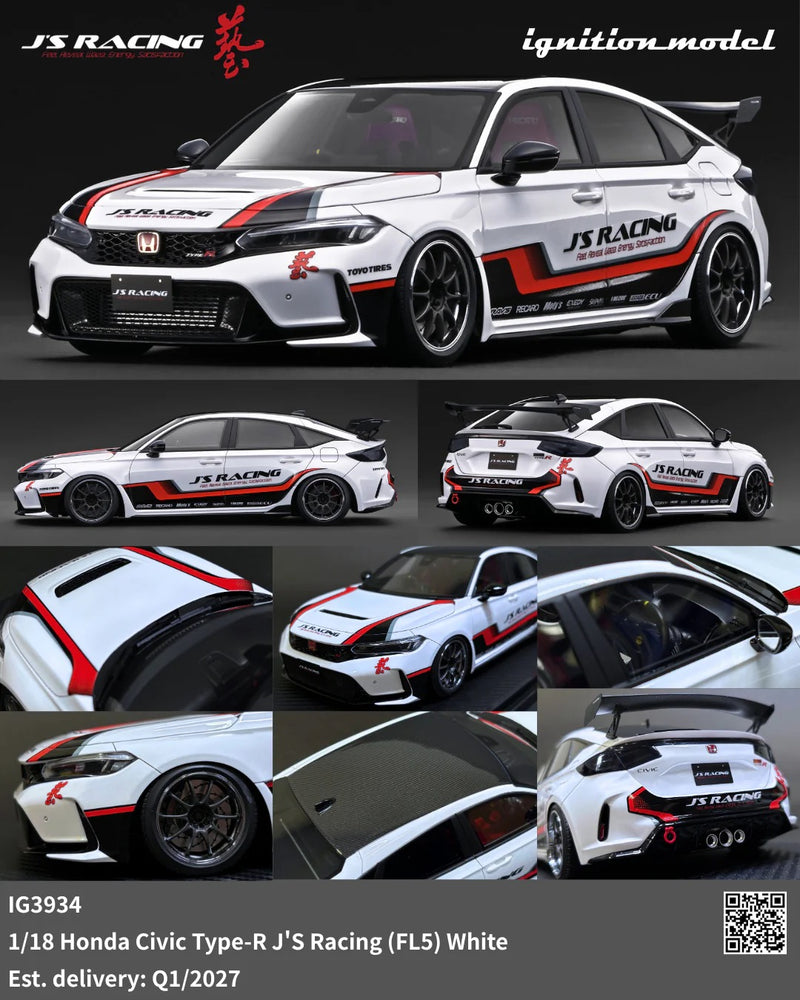 Load image into Gallery viewer, HONDA CIVIC TYPE-R J'S RACING (FL5) WHITE IGNITION MODEL 1:18
