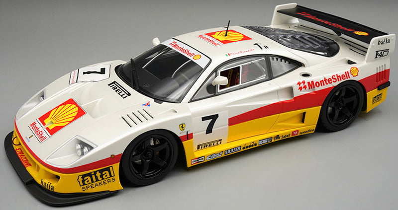 Chargez l&#39;image dans la visionneuse de la galerie, Ferrari F40 LM #7 MONTE SHELL SPONSOR RENDU ÉDITION 1996 (ÉDITION LIMITÉE Nr.28/80 Avec base en cuir &amp; Case) TECNOMODEL 1:18
