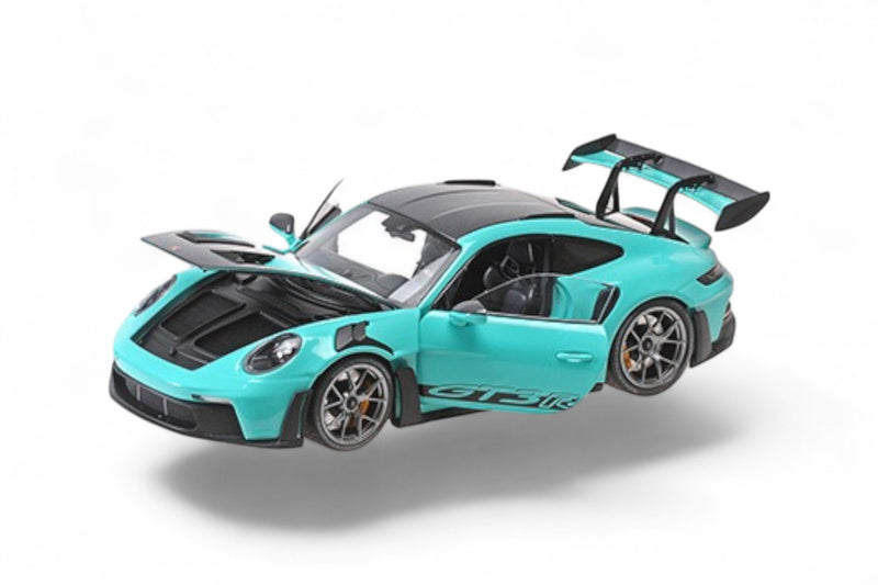 Chargez l'image dans la visionneuse de la galerie, Porsche 911 (992) GT3RS 2024 VERT AVEC ROUES GRIS FONCÉ MINICHAMPS 1:18
