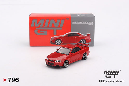 Nissan SKYLINE GT-R (R34) V- SPEC ACTIVE ROUGE 1999 (RHD) MINI GT 1:64