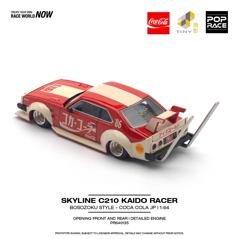 Chargez l'image dans la visionneuse de la galerie, Nissan SKYLINE C210 Kaido Racer *Style Bosozoku* Coca-cola JP Rouge/Blanc POP RACE 1:64
