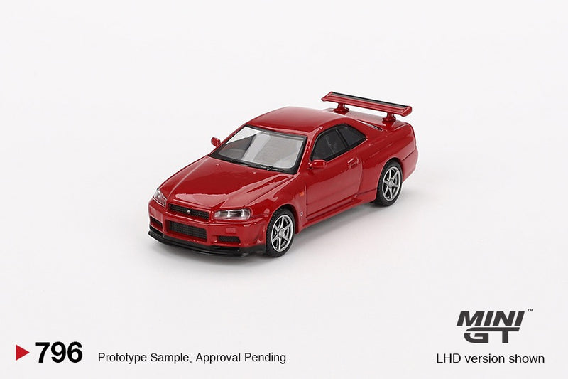 Chargez l&#39;image dans la visionneuse de la galerie, Nissan SKYLINE GT-R (R34) V- SPEC ACTIVE ROUGE 1999 (RHD) MINI GT 1:64
