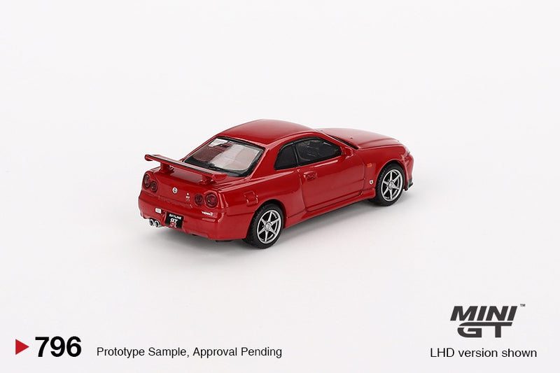 Chargez l&#39;image dans la visionneuse de la galerie, Nissan SKYLINE GT-R (R34) V- SPEC ACTIVE ROUGE 1999 (RHD) MINI GT 1:64
