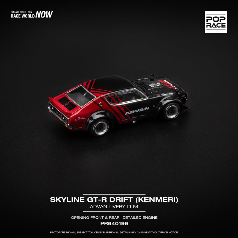 Load image into Gallery viewer, Nissan Skyline GT-R Drift (Kenmeri) Advan Livery Red/Black POP RACE 1:64
