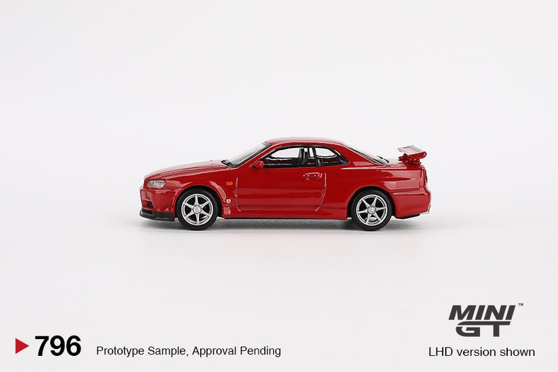 Chargez l&#39;image dans la visionneuse de la galerie, Nissan SKYLINE GT-R (R34) V- SPEC ACTIVE ROUGE 1999 (RHD) MINI GT 1:64
