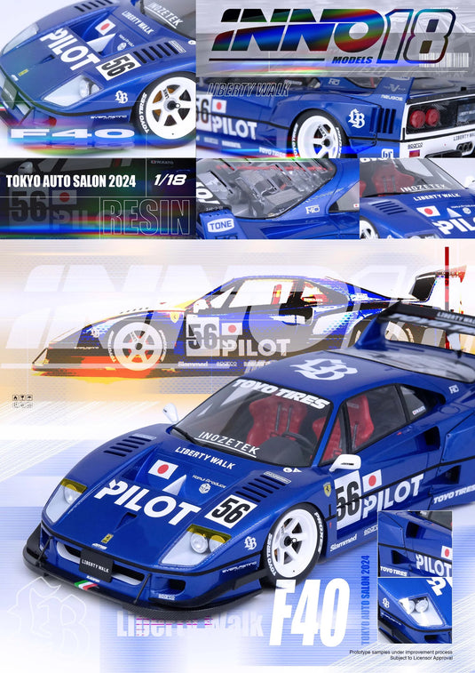 Ferrari LBWK F40 Tokyo Salon 2023 Bleu/Blanc INNO18 Models 1:18